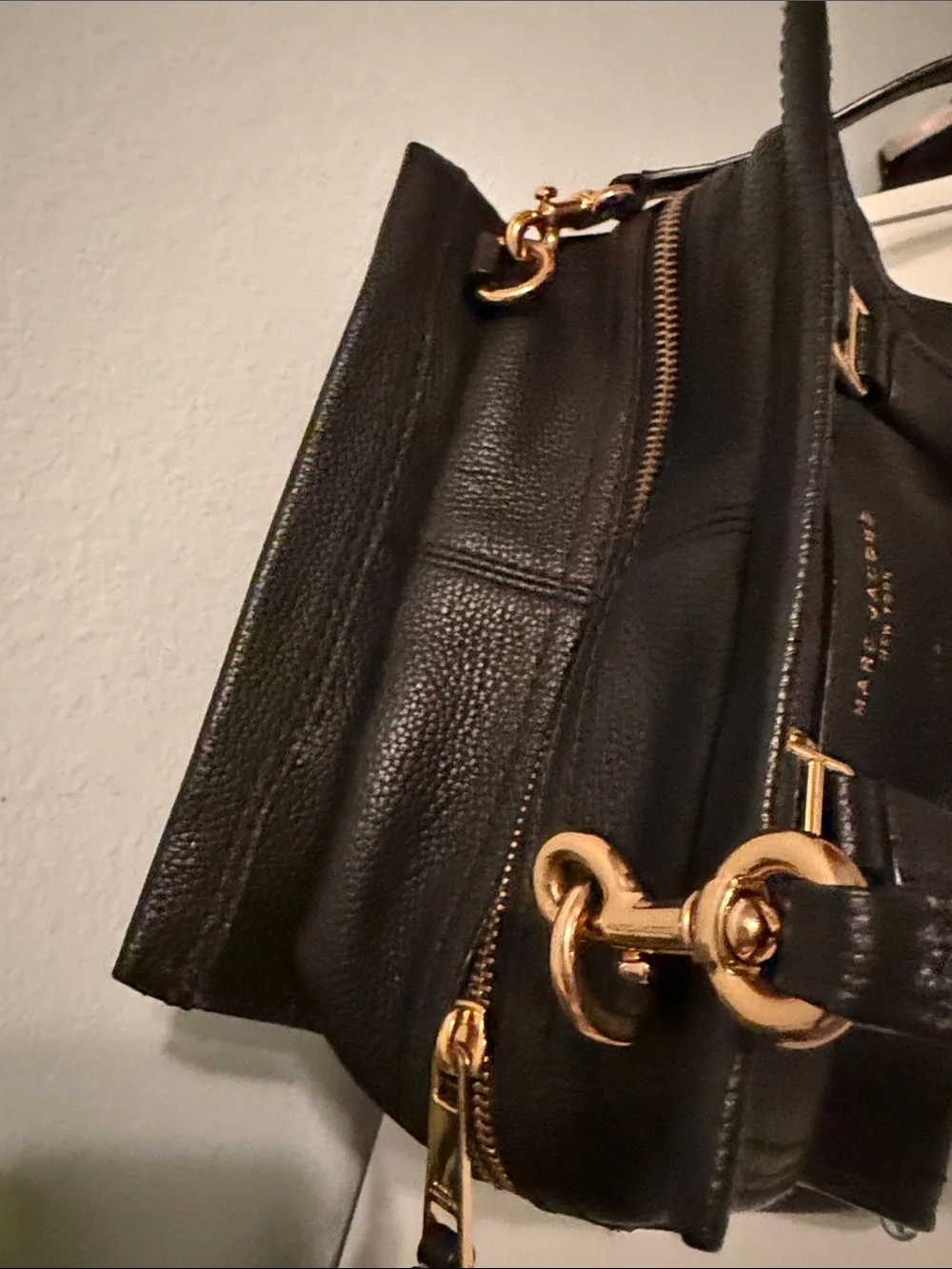 Marc Jacobs Black Pebbled Leather Mini Satchel with Gold Hardware